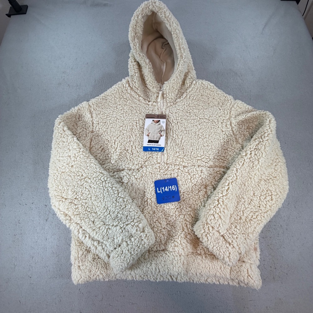 Mondetta Girls‎ Sherpa Fleece 1/2 Zip Hoodie Beige Kangaroo Pocket L 14/16